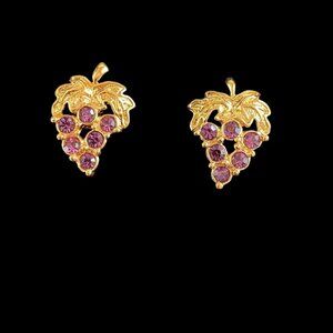 Vintage Avon Grape Earrings Stud Pierced Purple Gold Tone‎ 1992